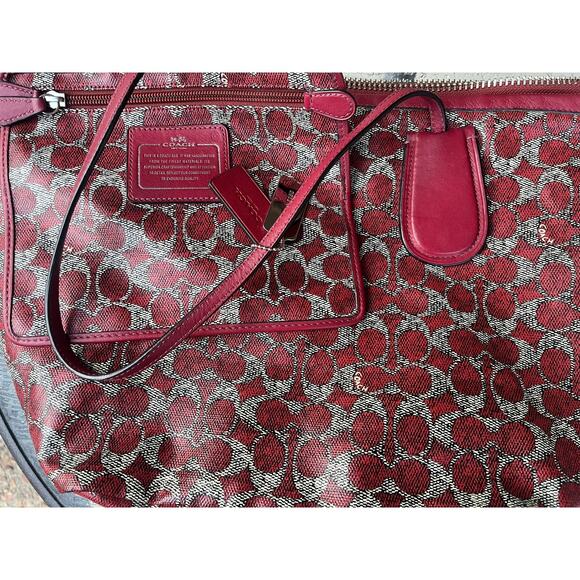 Coach Taxi Signature Red Coated Canvas Top Handles Tote With Matching Wallet - Picture 5 of 12